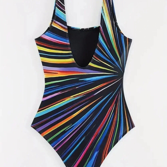 COPY - Stripe Print Square Neck One Piece Swimsuit (MULTICOLOR) - Picture 4 of 5
